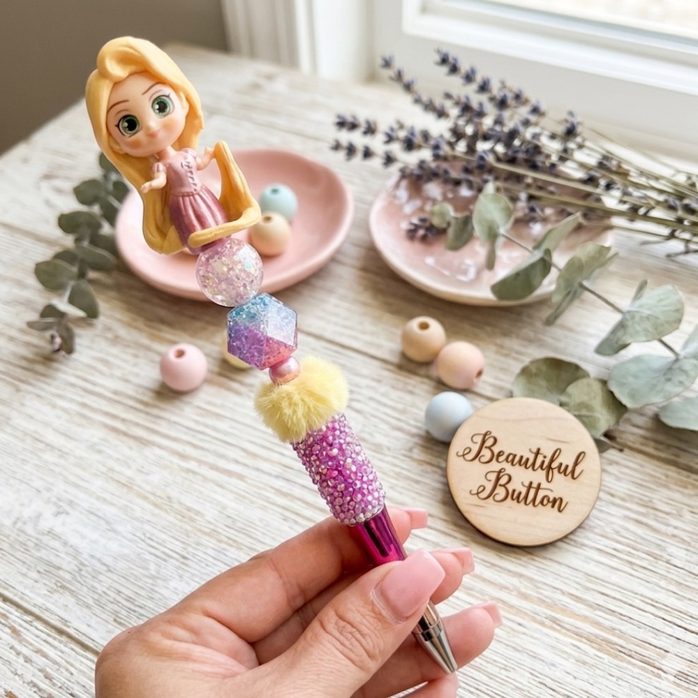 Custom-made pen Princess Glitter Pen with Pink and Yellow Accents